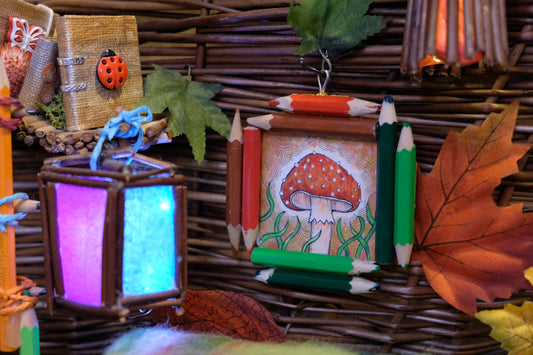 “Dreamwalker’s Guide”: Amanita muscaria (Fly Agaric) in Gold, Red and Green