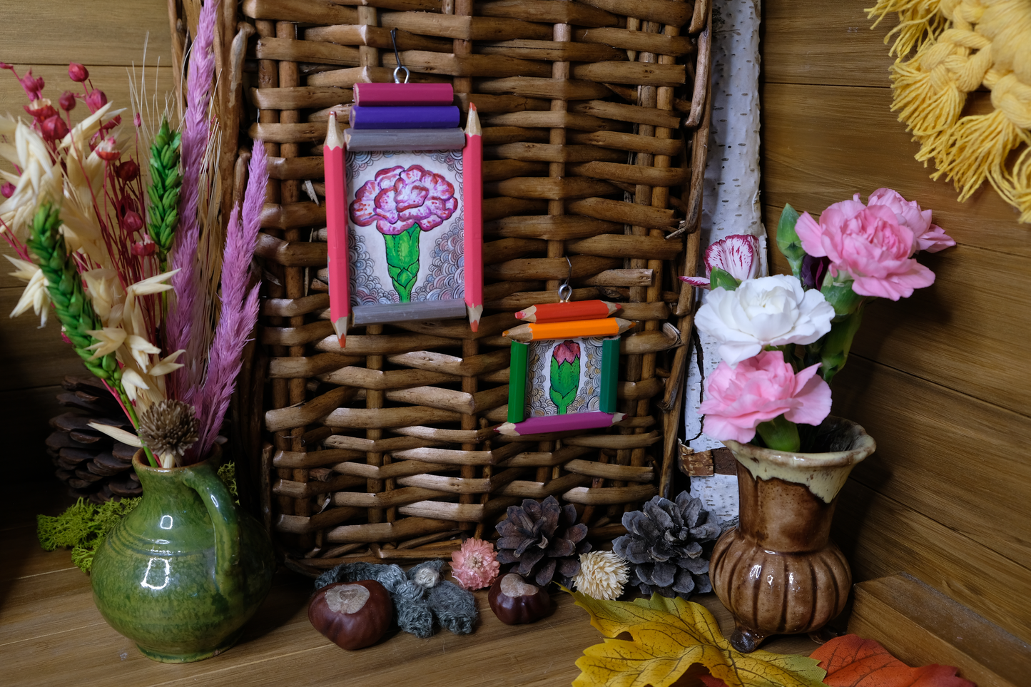 “Becoming”: Dianthus (Pink) bud in Violet and Green