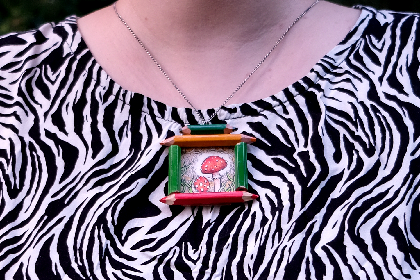 "Tiny Dreamwalker's Child": Amanita muscaria (Fly Agaric) in Gold and Green