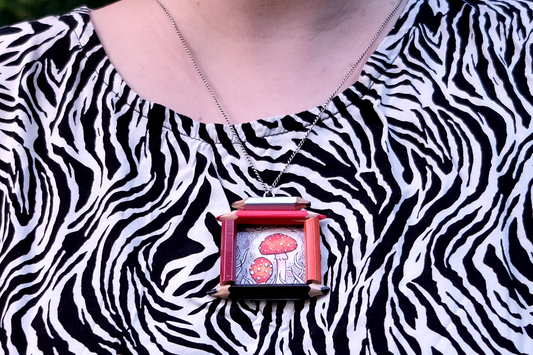 "Tiny Dreamwalker's Child": Amanita muscaria (Fly Agaric) in Red and Black