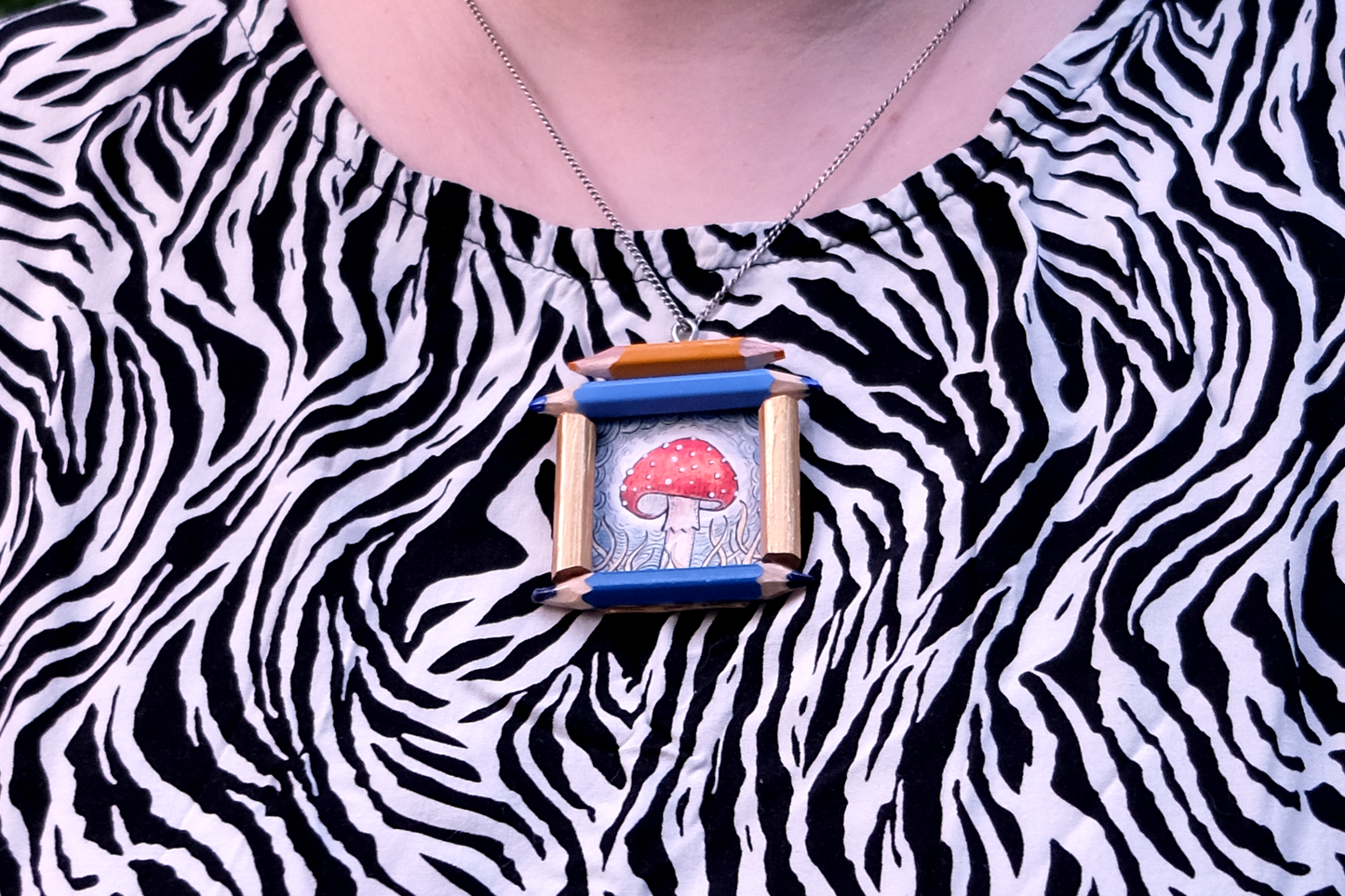 "Tiny Dreamwalker": Amanita muscaria (Fly Agaric) in Blue and Gold