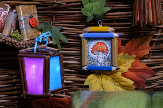 "Tiny Dreamwalker": Amanita muscaria (Fly Agaric) in Blue and Gold