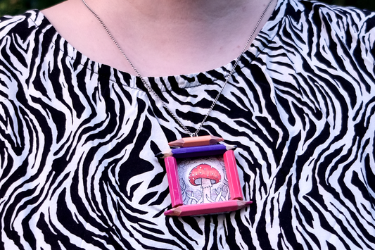 "Tiny Dreamwalker": Amanita muscaria (Fly Agaric) in Pink and Silver