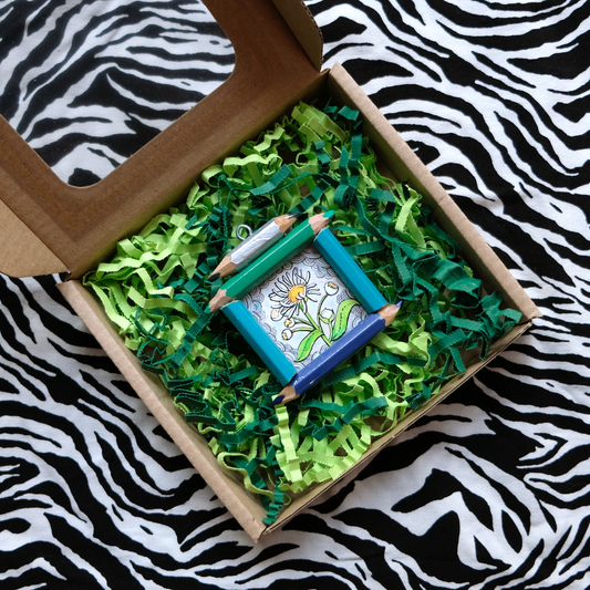 "Brave Delight": Tiny White Flower in Blue and Silver v.2