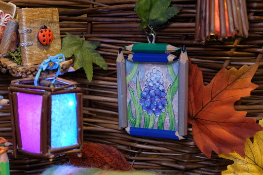 "Child of the Dawn": Muscari (Grape Hyacinth) in Silver, Blue and Green