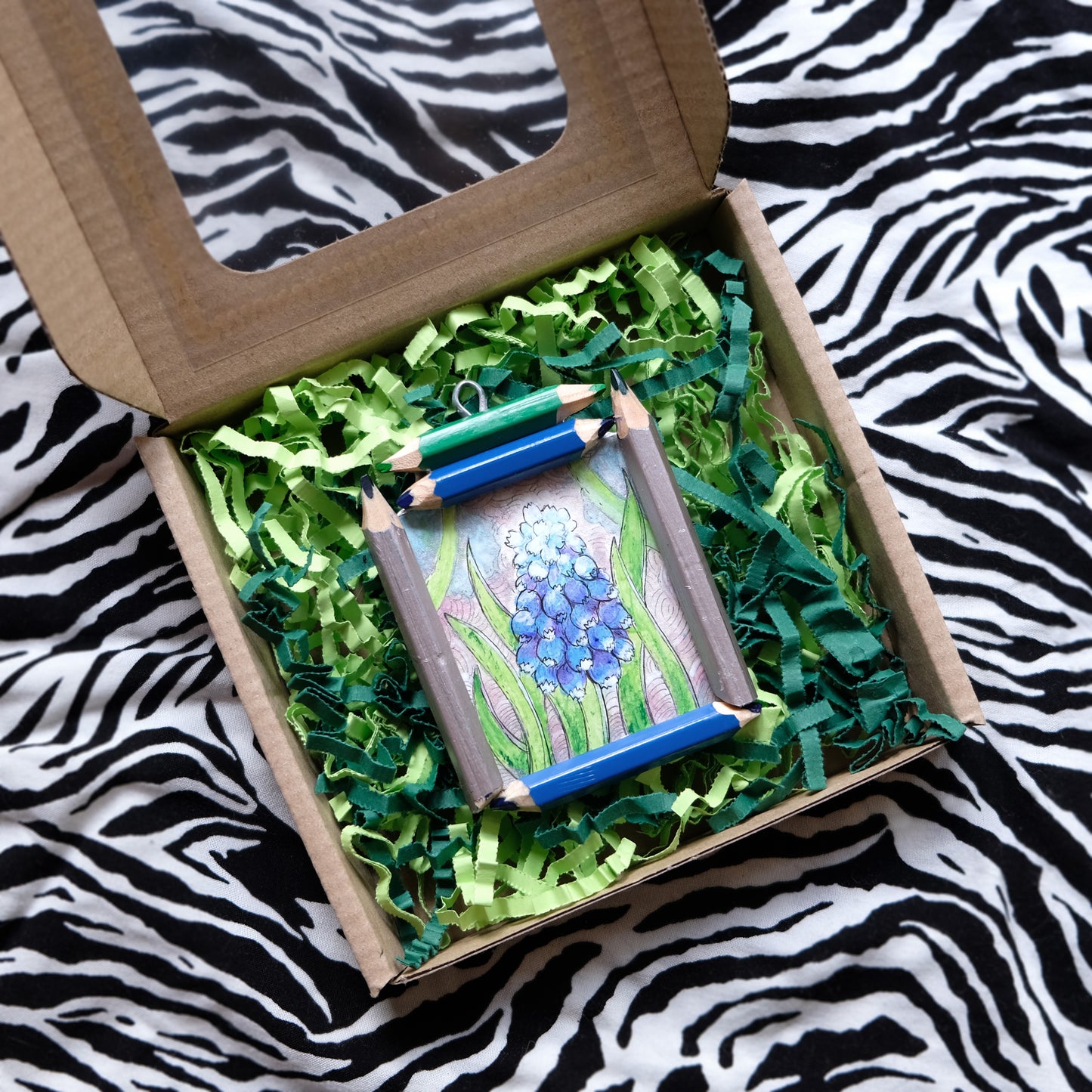 "Child of the Dawn": Muscari (Grape Hyacinth) in Silver, Blue and Green