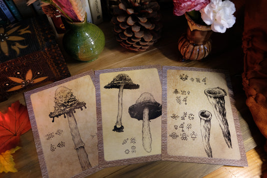 Set of 14 Mushroom and Fantasy Postcards: "The Magical World of The Quirky Owl" and "Quirky Mushrooms"