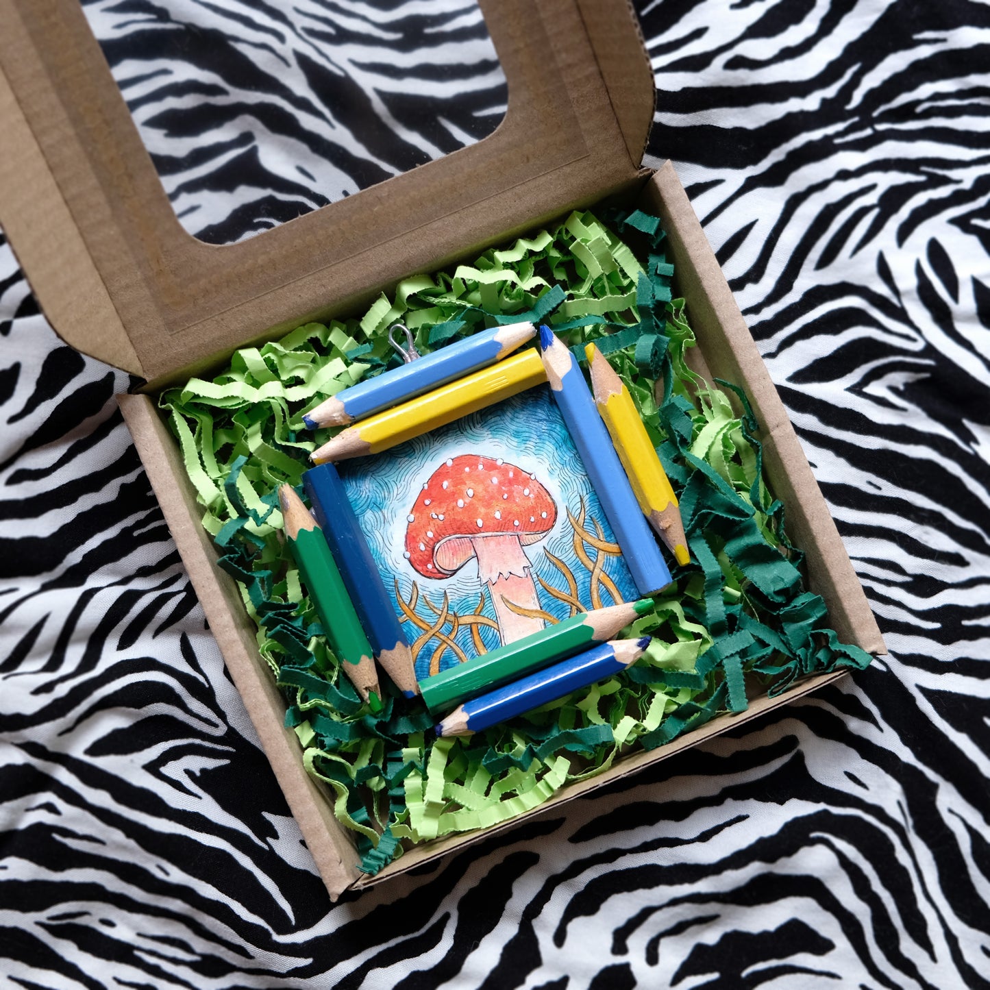 “Dreamwalker’s Guide”: Amanita muscaria (Fly Agaric) in Blue, Green and Yellow
