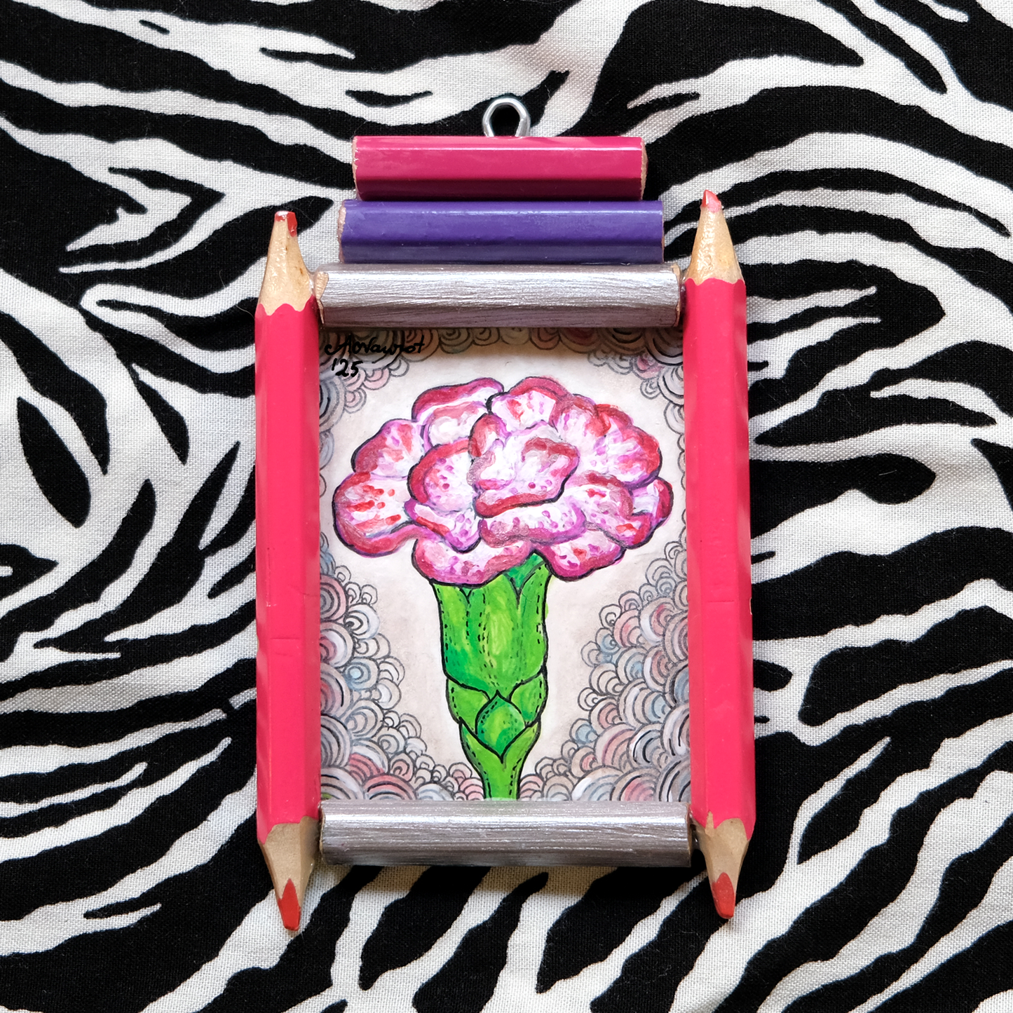 “Full Blossom”: Dianthus (Pink) in Magenta and Silver