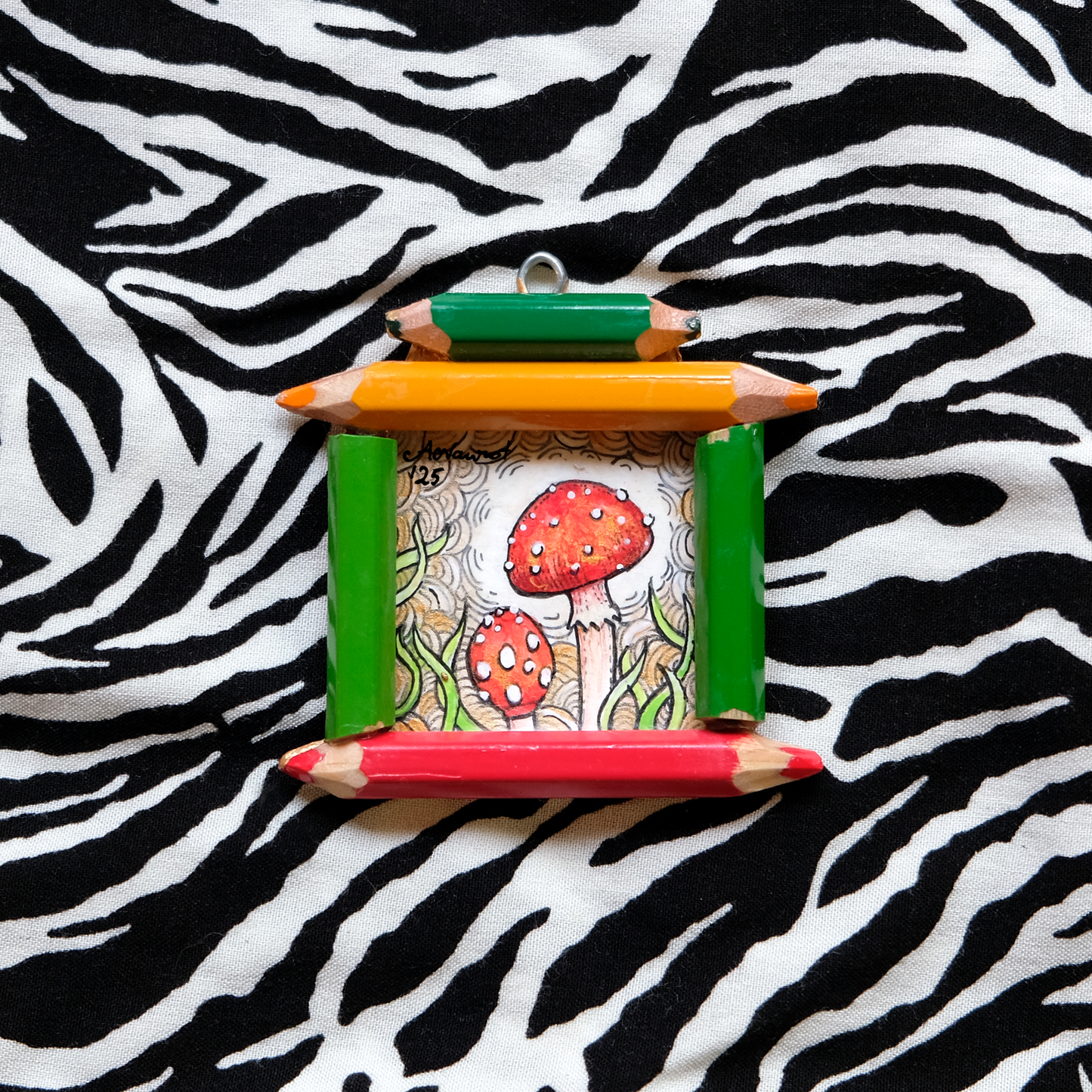 "Tiny Dreamwalker's Child": Amanita muscaria (Fly Agaric) in Gold and Green