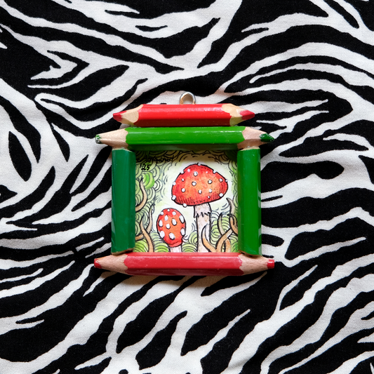 "Tiny Dreamwalker's Child": Amanita muscaria (Fly Agaric) in Green