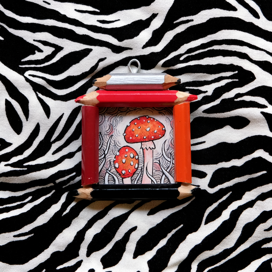 "Tiny Dreamwalker's Child": Amanita muscaria (Fly Agaric) in Red and Black