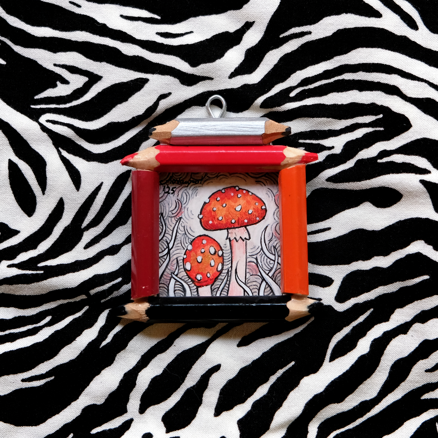 "Tiny Dreamwalker's Child": Amanita muscaria (Fly Agaric) in Red and Black