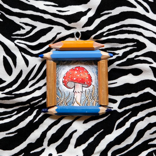 "Tiny Dreamwalker": Amanita muscaria (Fly Agaric) in Blue and Gold