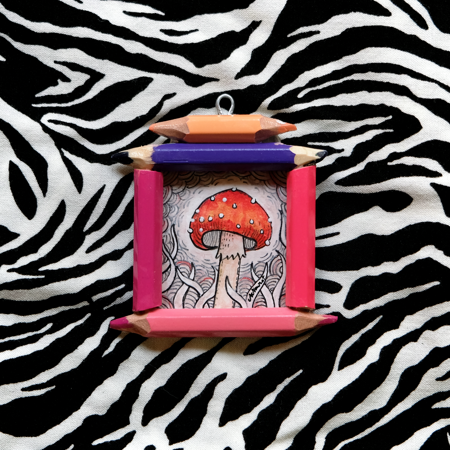 "Tiny Dreamwalker": Amanita muscaria (Fly Agaric) in Pink and Silver