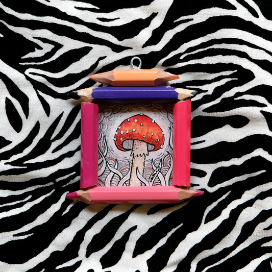 "Tiny Dreamwalker": Amanita muscaria (Fly Agaric) in Pink and Silver