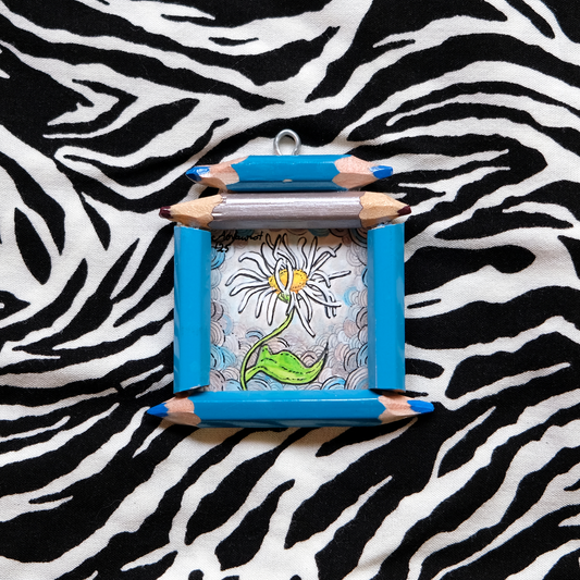 "Brave Delight": Tiny White Flower in Blue and Silver