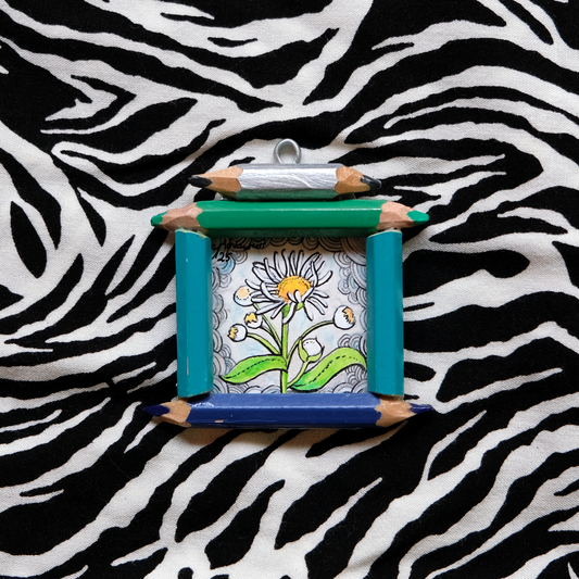 "Brave Delight": Tiny White Flower in Blue and Silver v.2