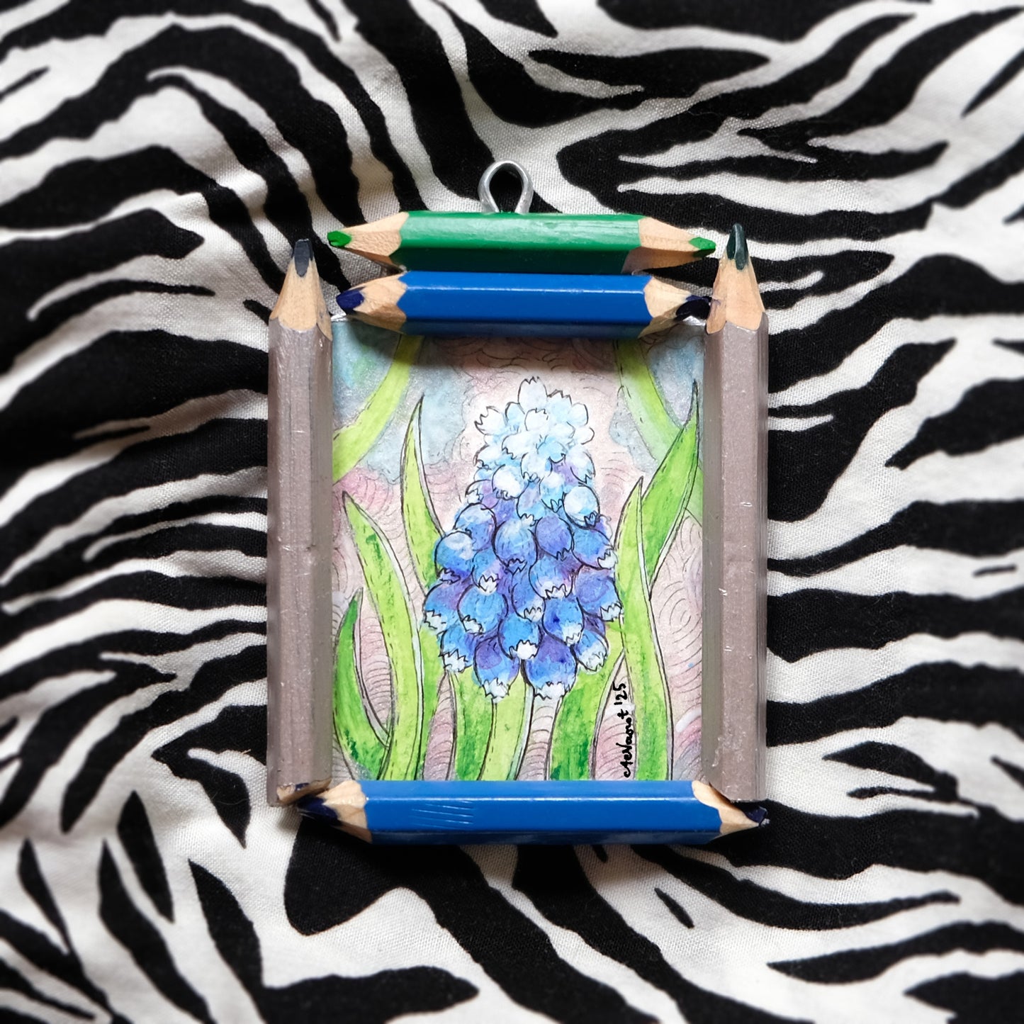 "Child of the Dawn": Muscari (Grape Hyacinth) in Silver, Blue and Green